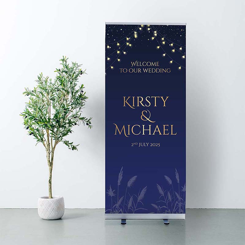 Blue Lights Wedding Roller Banner – Elegant & Atmospheric